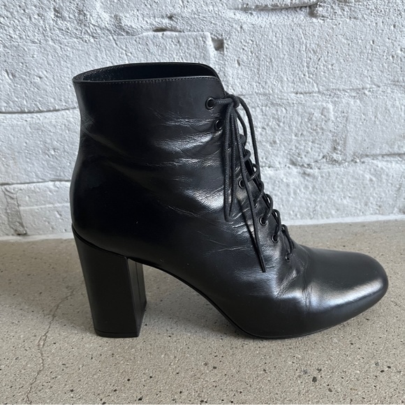 Saint Leather Black Leather Babies 90 Lace Up Heeled Ankle Boots - Picture 9 of 10